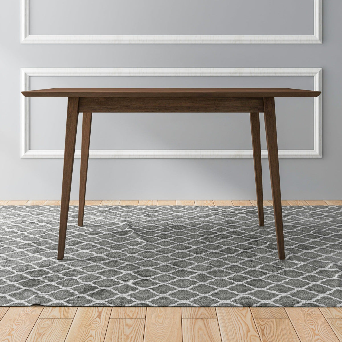 Levi modern style rectangular dining table by HouseOfZazla, brown walnut finish with slender legs on Tampa Home & Garden Store