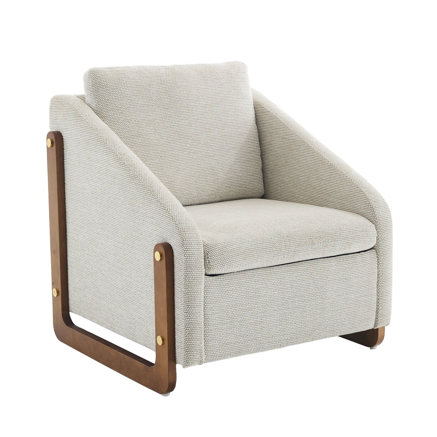 Modern upholstered armchair beige fabric with wooden side frame HouseOfZazla on Tampa Home & Garden Store