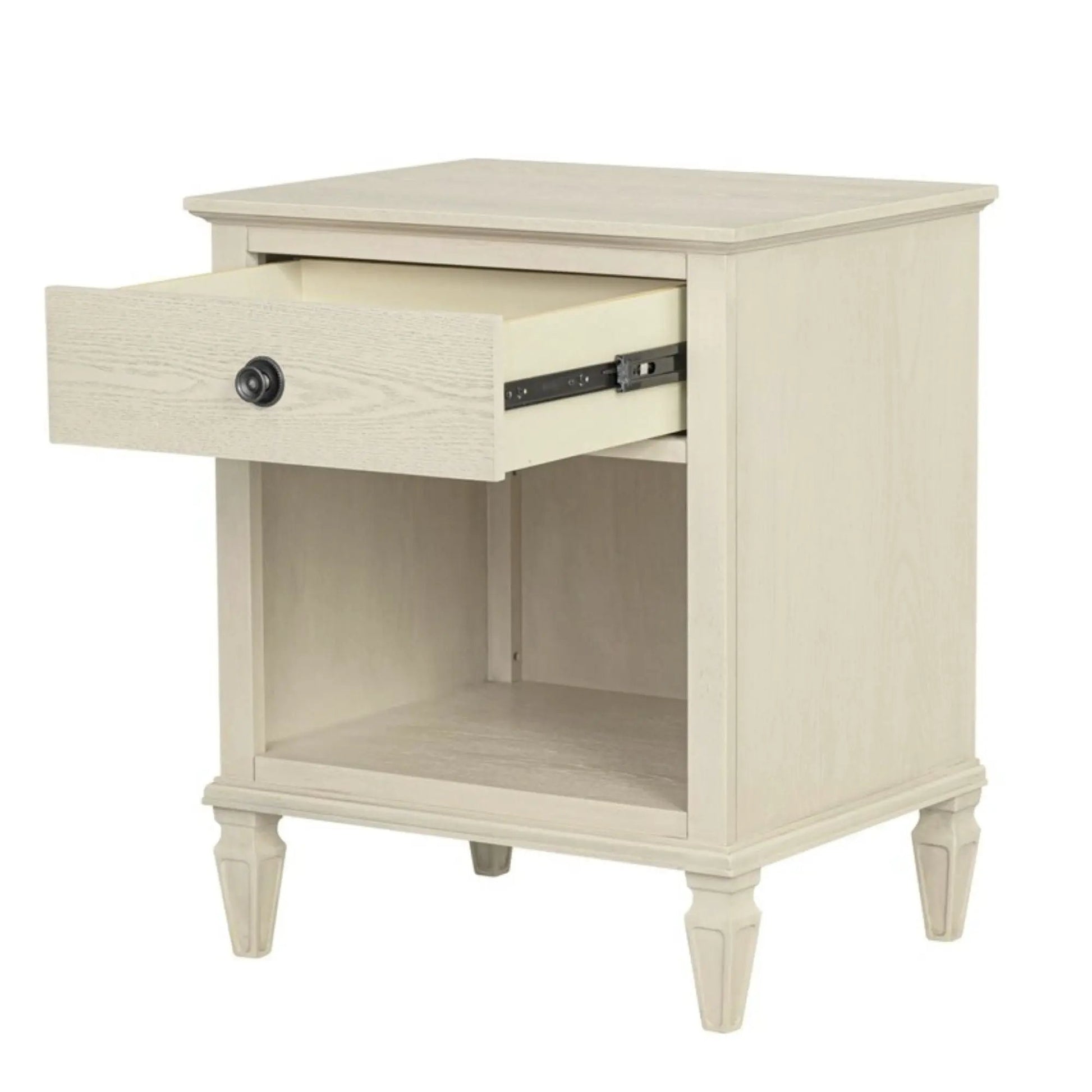 Victoria nightstand with open storage in light beige wood finish by Unique Piece Furniture on Tampa Home & Garden Store