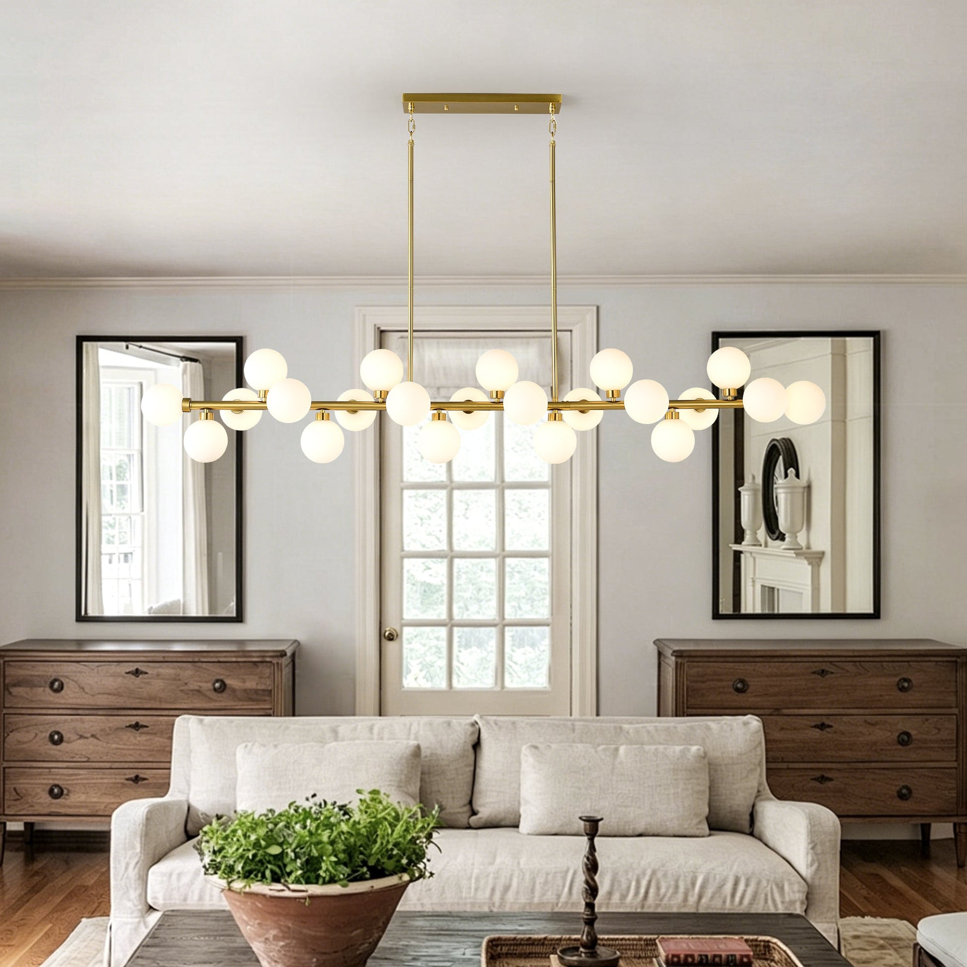 75.6'' Large Pendant Lamp with Opal Glass Shade by HouseOfZazla in brass finish with bulbs on Tampa Home & Garden Store