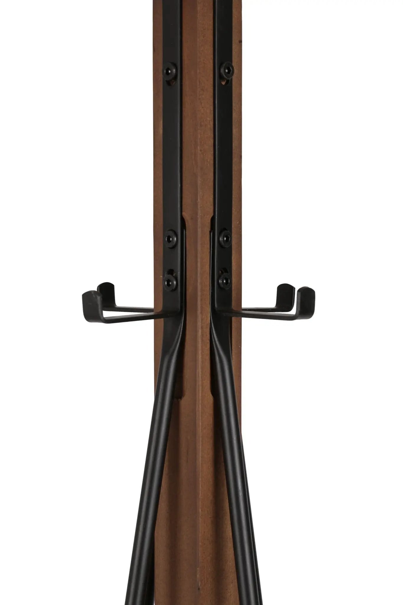 Freestanding coat rack made of reclaimed wood and black metal with hooks, natural finish on Tampa Home & Garden Store