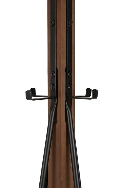 Freestanding coat rack made of reclaimed wood and black metal with hooks, natural finish on Tampa Home & Garden Store