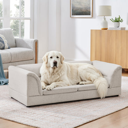 Oversized curved-arm dog sofa in light gray fabric by HouseOfZazla on Tampa Home & Garden Store