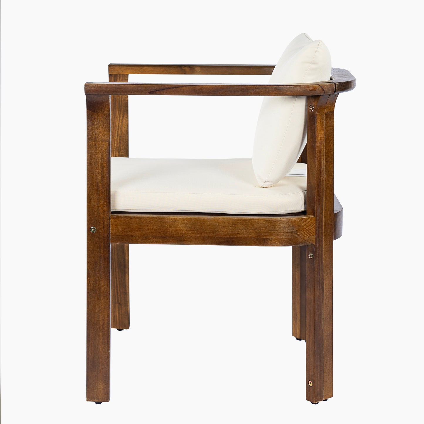 Outdoor dining chair set of 2 with curved acacia wood arms and cream cushions HouseOfZazla on Tampa Home & Garden Store