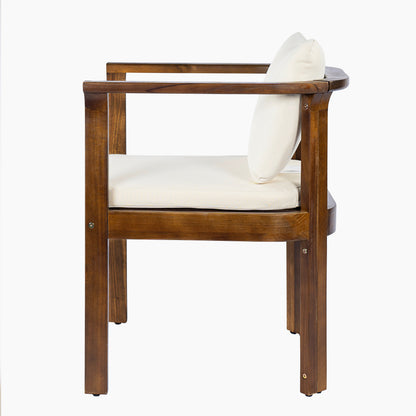 Outdoor dining chair set of 2 with curved acacia wood arms and cream cushions HouseOfZazla on Tampa Home & Garden Store