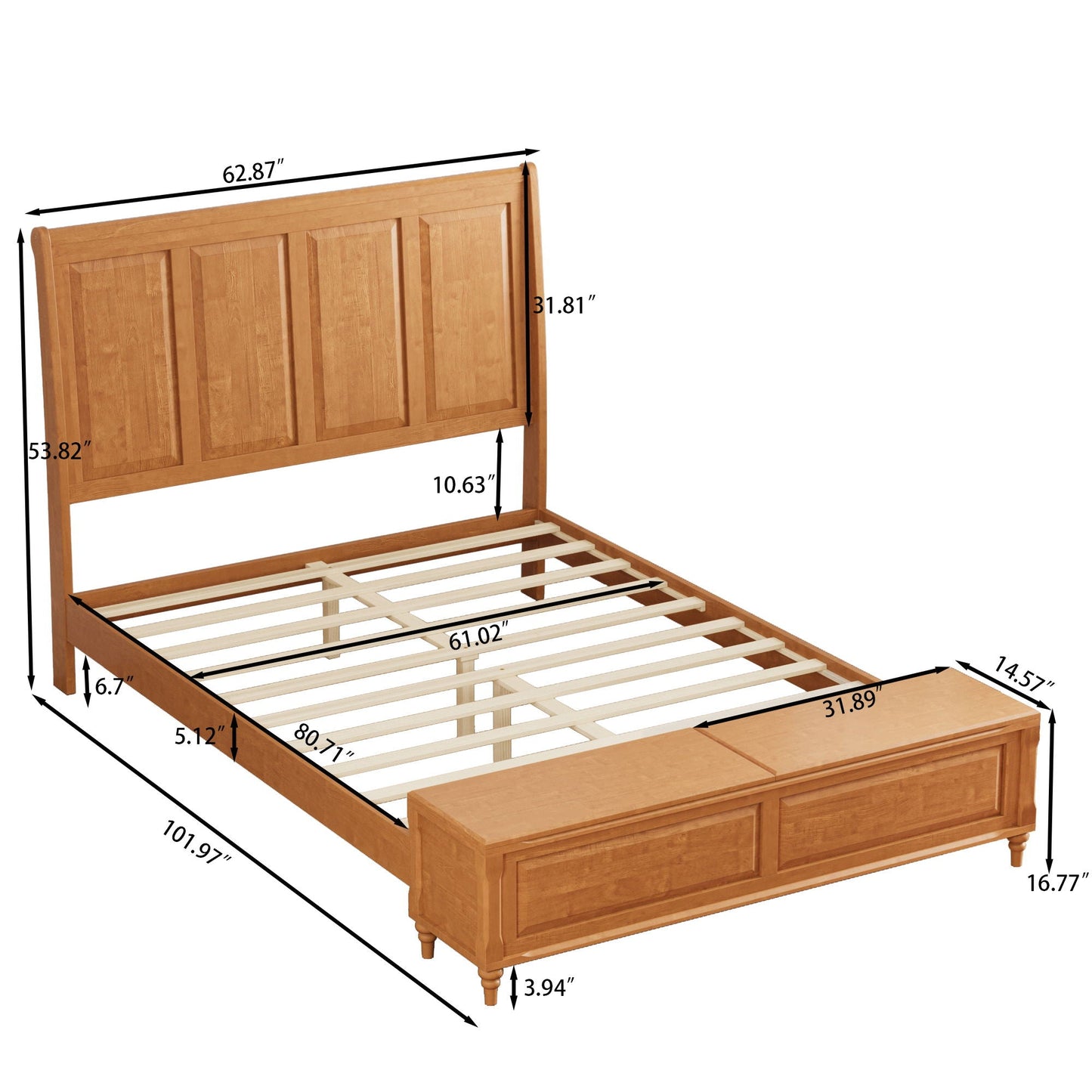 Modern Sleigh Bed with Tall Headboard and Bench