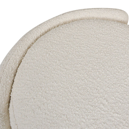 Fuji oval storage bench upholstered in ivory white boucle fabric with rounded edges on Tampa Home & Garden Store
