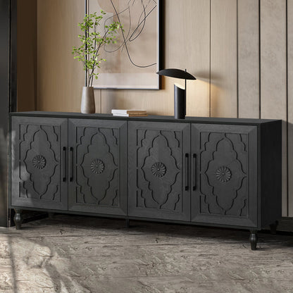 Carved Flower Door Large Storage Cabinet in charcoal gray with metal handles, panel doors on Tampa Home & Garden Store
