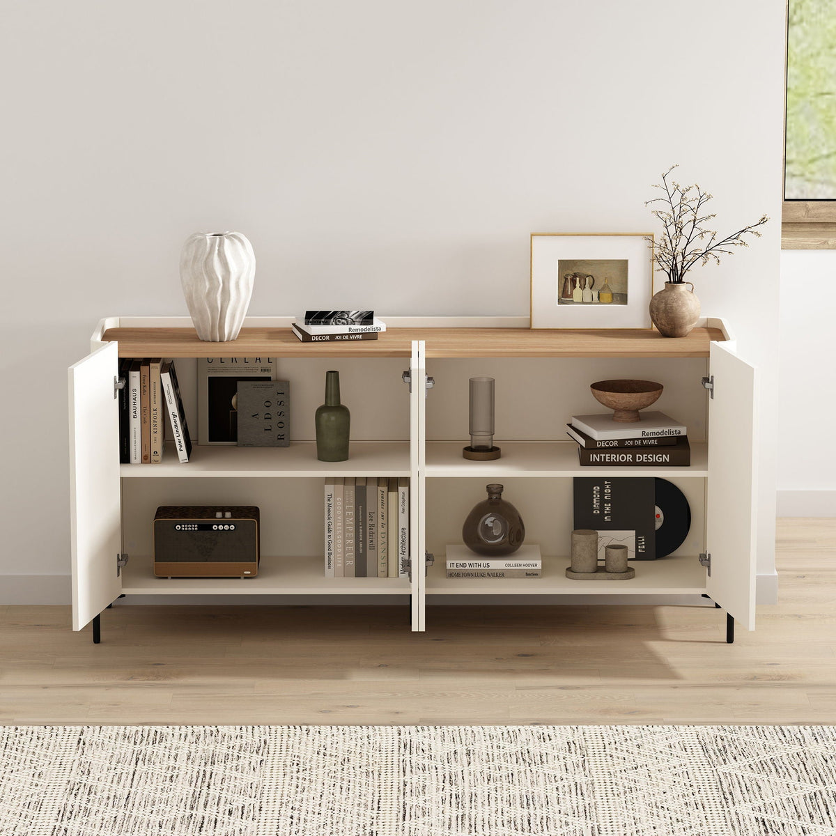 Abbey sideboard with adjustable shelves in white and light brown by HouseOfZazla on Tampa Home & Garden Store