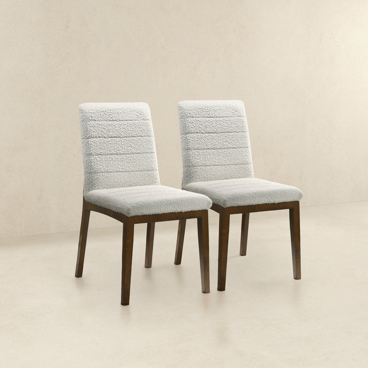 Modern dining chair set (2) with solid wood bases and white upholstery on Tampa Home & Garden Store