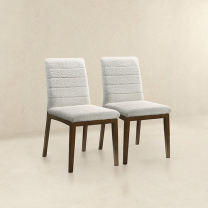 Modern dining chair set (2) with solid wood bases and white upholstery on Tampa Home & Garden Store