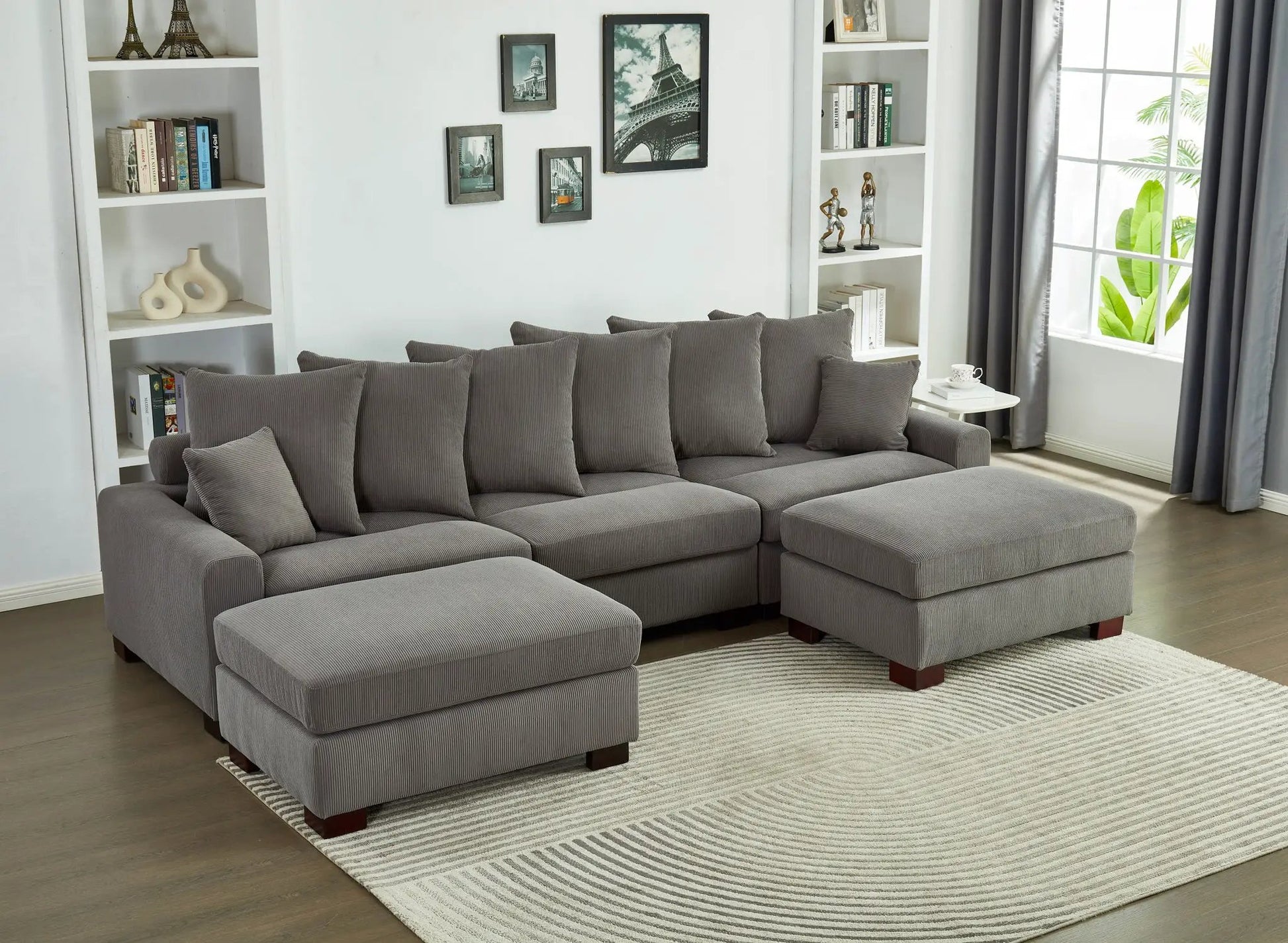 5-seat oversized convertible L- and U-shaped couch in gray corduroy by Unique Piece Furniture on Tampa Home & Garden Store