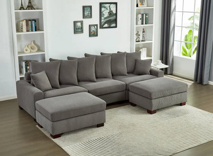 5-seat oversized convertible L- and U-shaped couch in gray corduroy by Unique Piece Furniture on Tampa Home & Garden Store