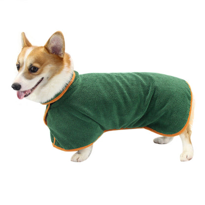 Absorbent Pet Bathrobe in green microfiber with orange trim for dogs by Pet Zen on Tampa Home & Garden Store