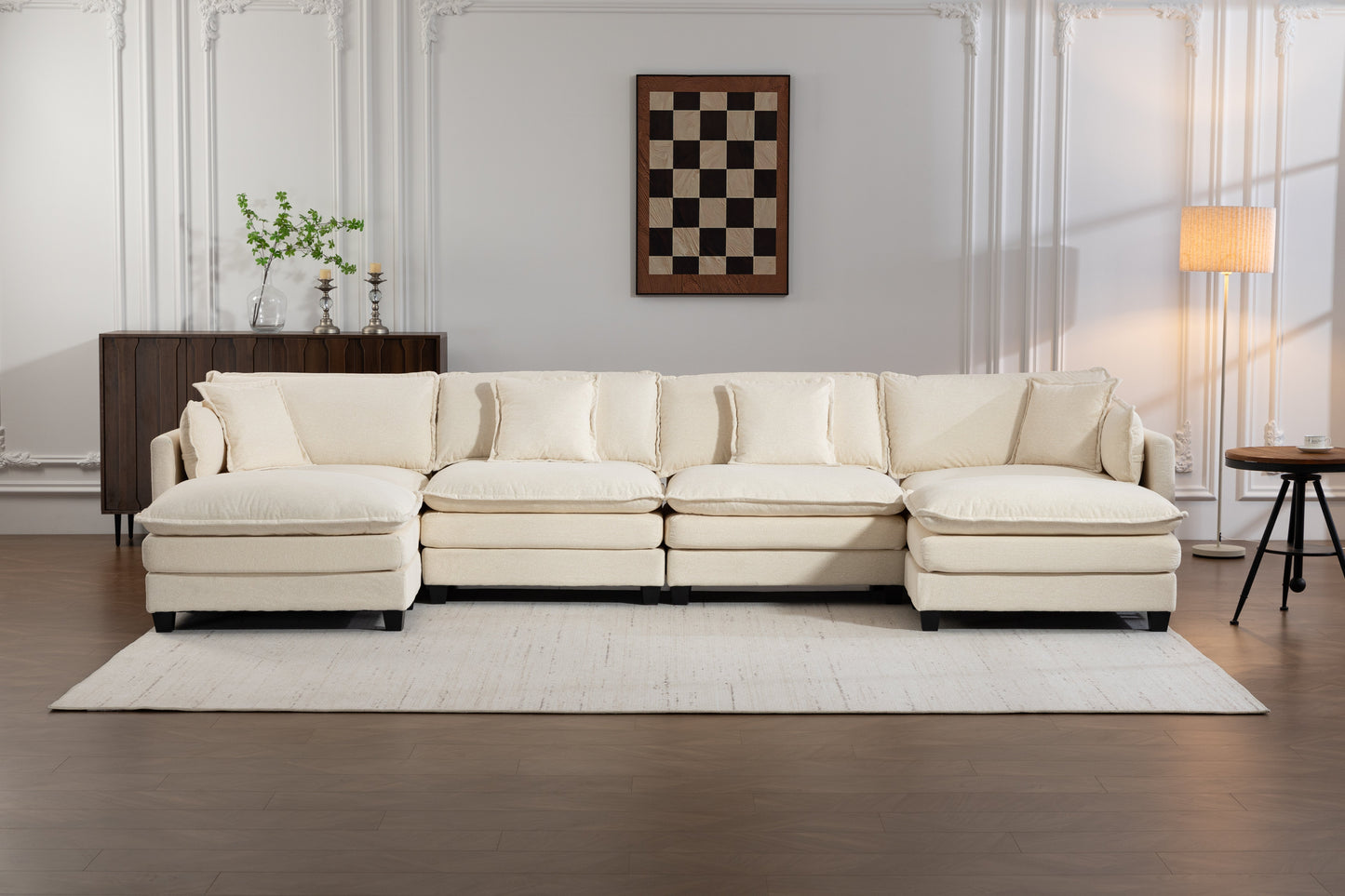 Modern 4-Seater Sectional Sofa with 2 Ottomans in cream upholstery by HouseOfZazla on Tampa Home & Garden Store