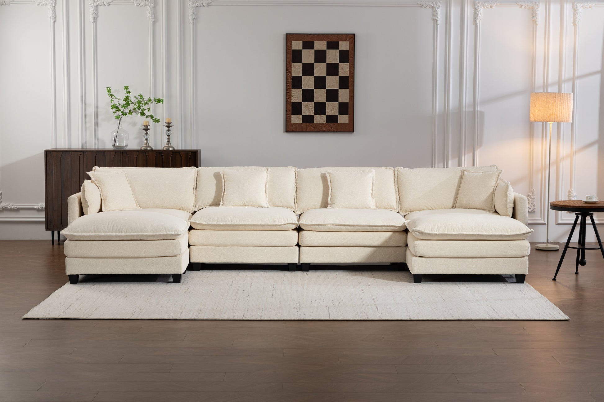 Modern 4-Seater Sectional Sofa with 2 Ottomans in cream upholstery by HouseOfZazla on Tampa Home & Garden Store