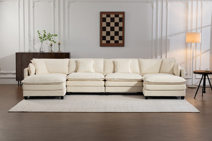 Modern 4-Seater Sectional Sofa with 2 Ottomans in cream upholstery by HouseOfZazla on Tampa Home & Garden Store