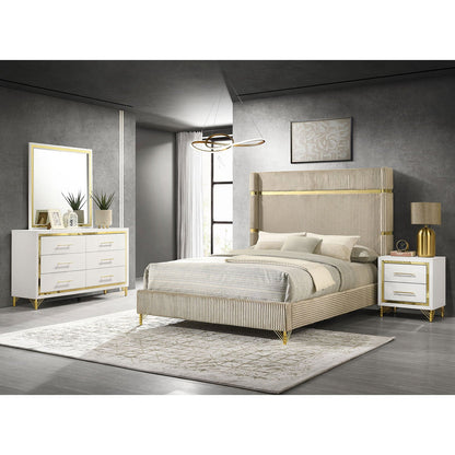 Malcolm 5pc wingback beige bed set with dresser, mirror, and two nightstands on Tampa Home & Garden Store
