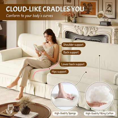 Comfortable Cloud Sofa with rolled arms and skirt, cream upholstery, HouseOfZazla on Tampa Home & Garden Store
