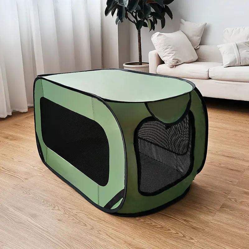 Portable dog car cage Small/Med dogs by FLIPSTYLEZLLC green fabric with black mesh panels on Tampa Home & Garden Store