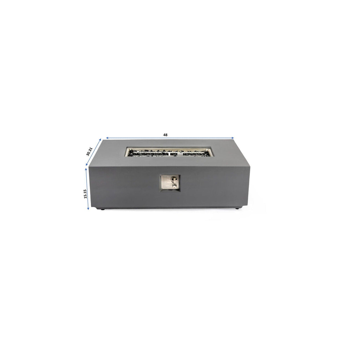 Rectangular fire pit table by HouseOfZazla in light gray with 50,000 BTU burner on Tampa Home & Garden Store