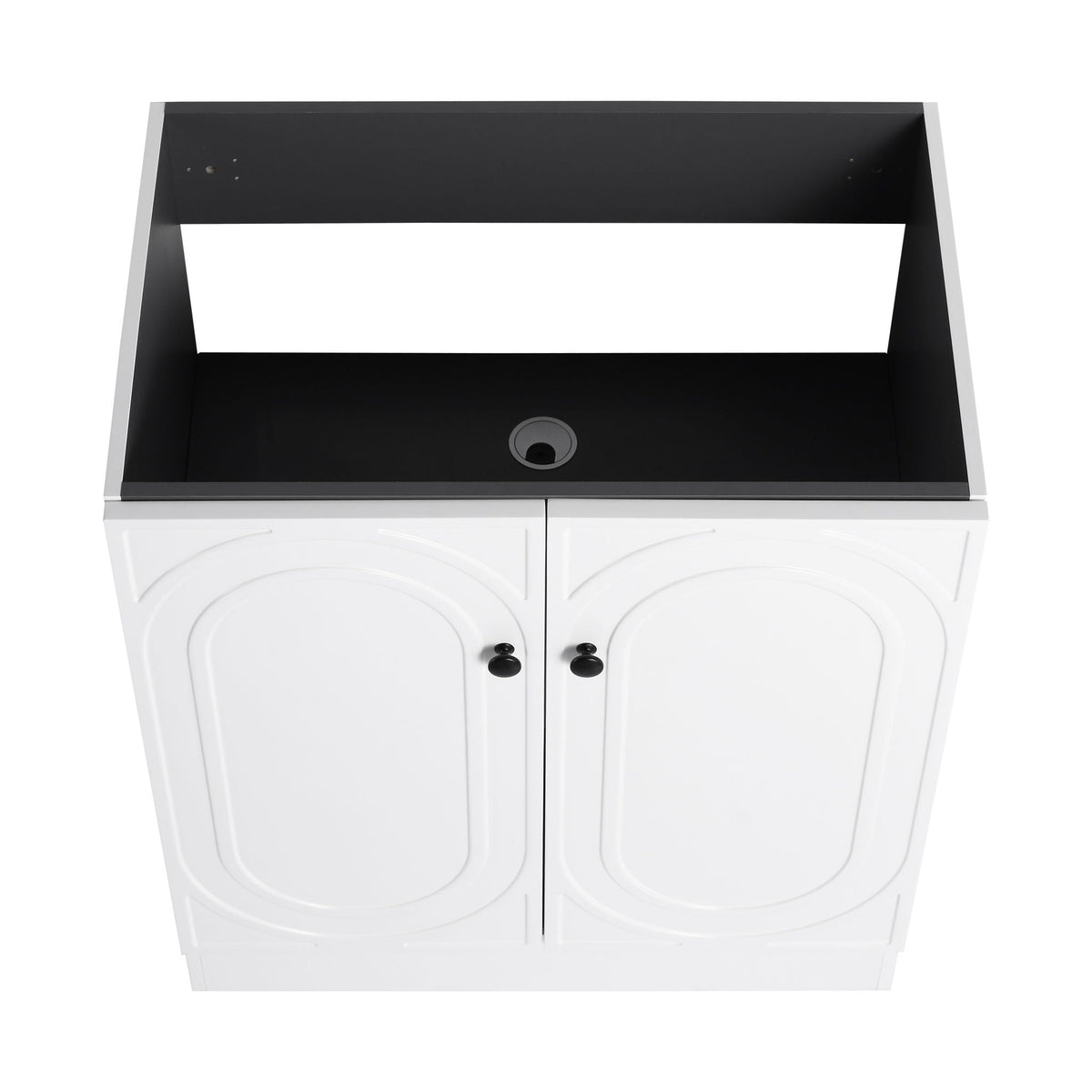 Freestanding Bathroom Vanity with Soft Close by HouseOfZazla black top, white paneled doors on Tampa Home & Garden Store