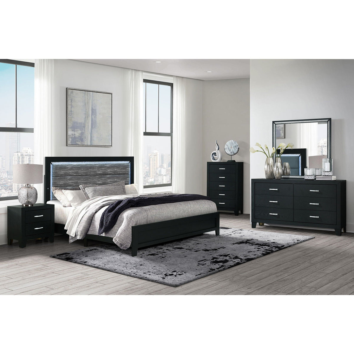 Carlos - Modern Design Bed With LED, black platform bed by HouseOfZazla in a modern bedroom on Tampa Home & Garden Store