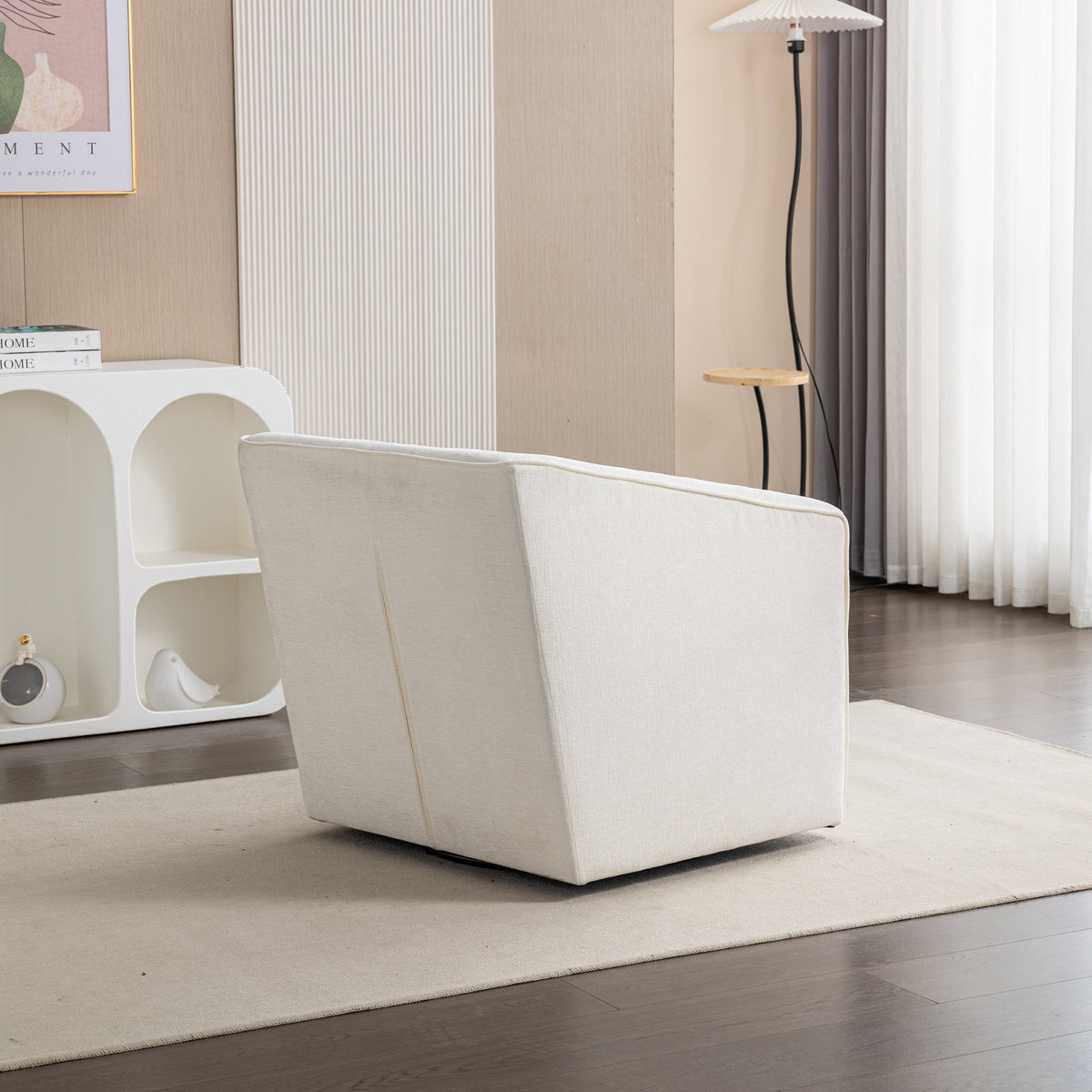 Nice Modern Upholstered Barrel Armchair beige fabric 360° swivel HouseOfZazla on Tampa Home & Garden Store