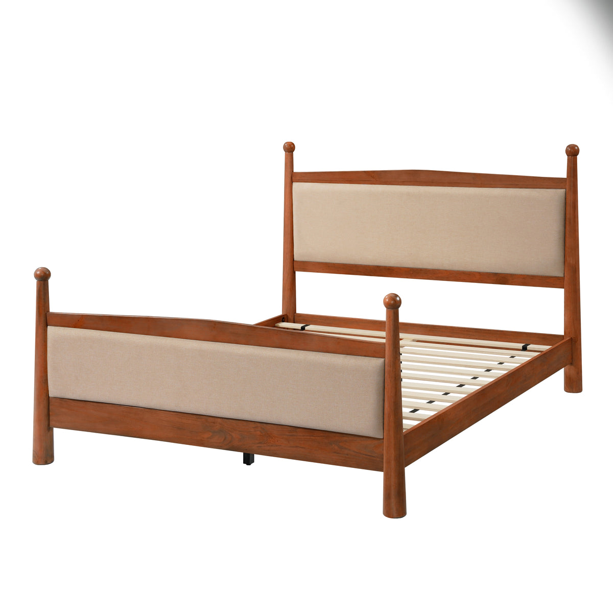 Queen Upholstered Platform Bed with Wood Slats