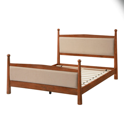 Queen Upholstered Platform Bed with Wood Slats