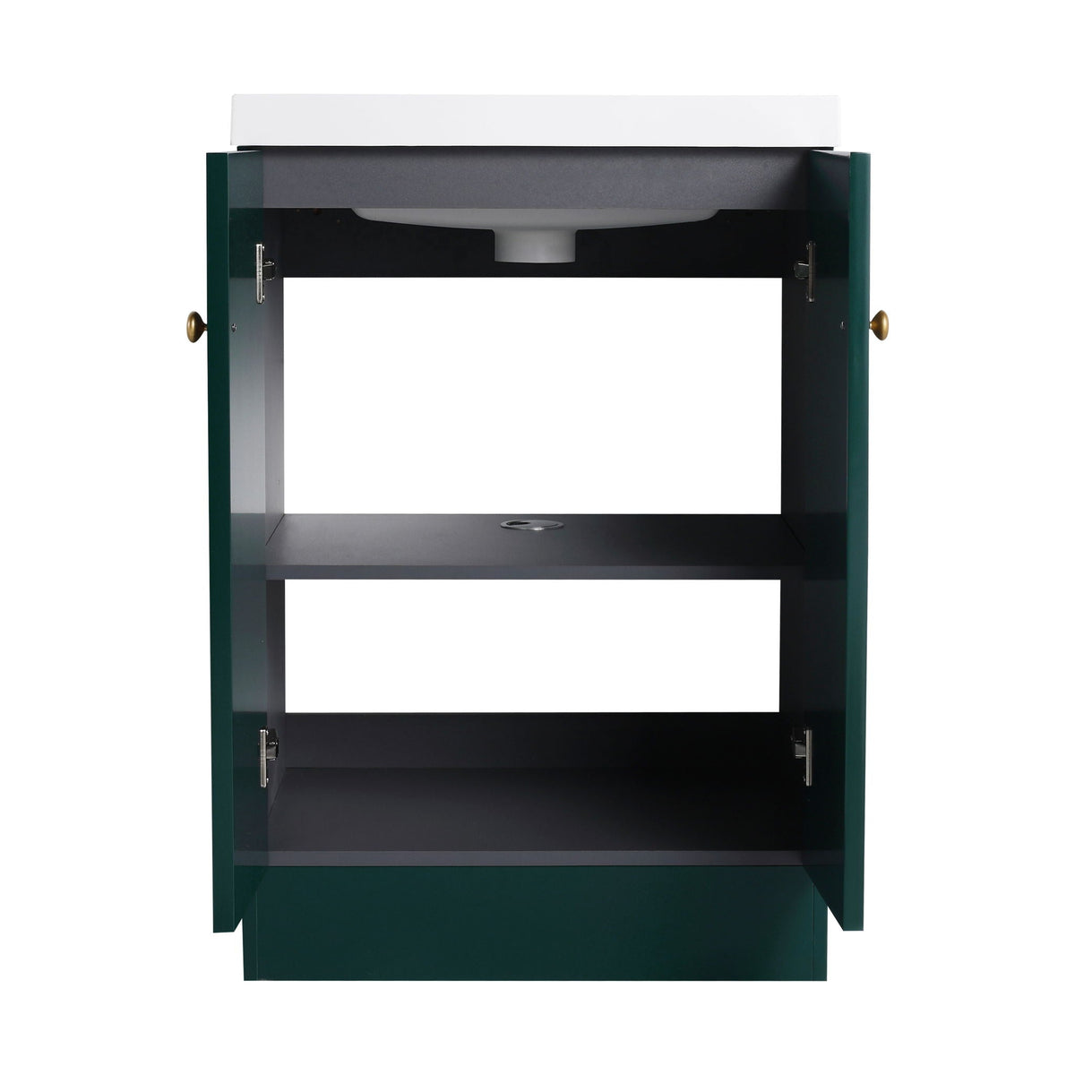 Freestanding Bath Vanity With White Resin Sink by HouseOfZazla, green doors, dark interior on Tampa Home & Garden Store
