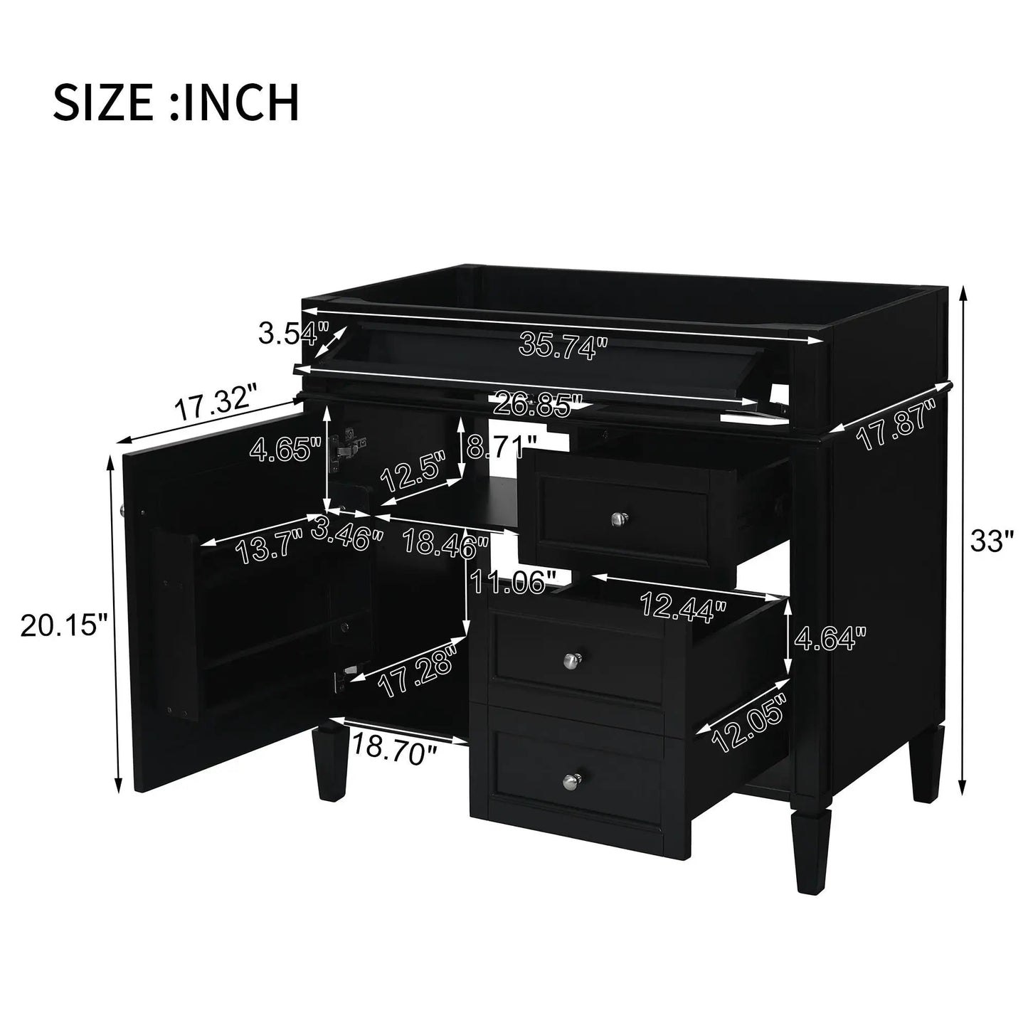 Bathroom vanity with 2 drawers and tip-out storage in black by Unique Piece Furniture on Tampa Home & Garden Store