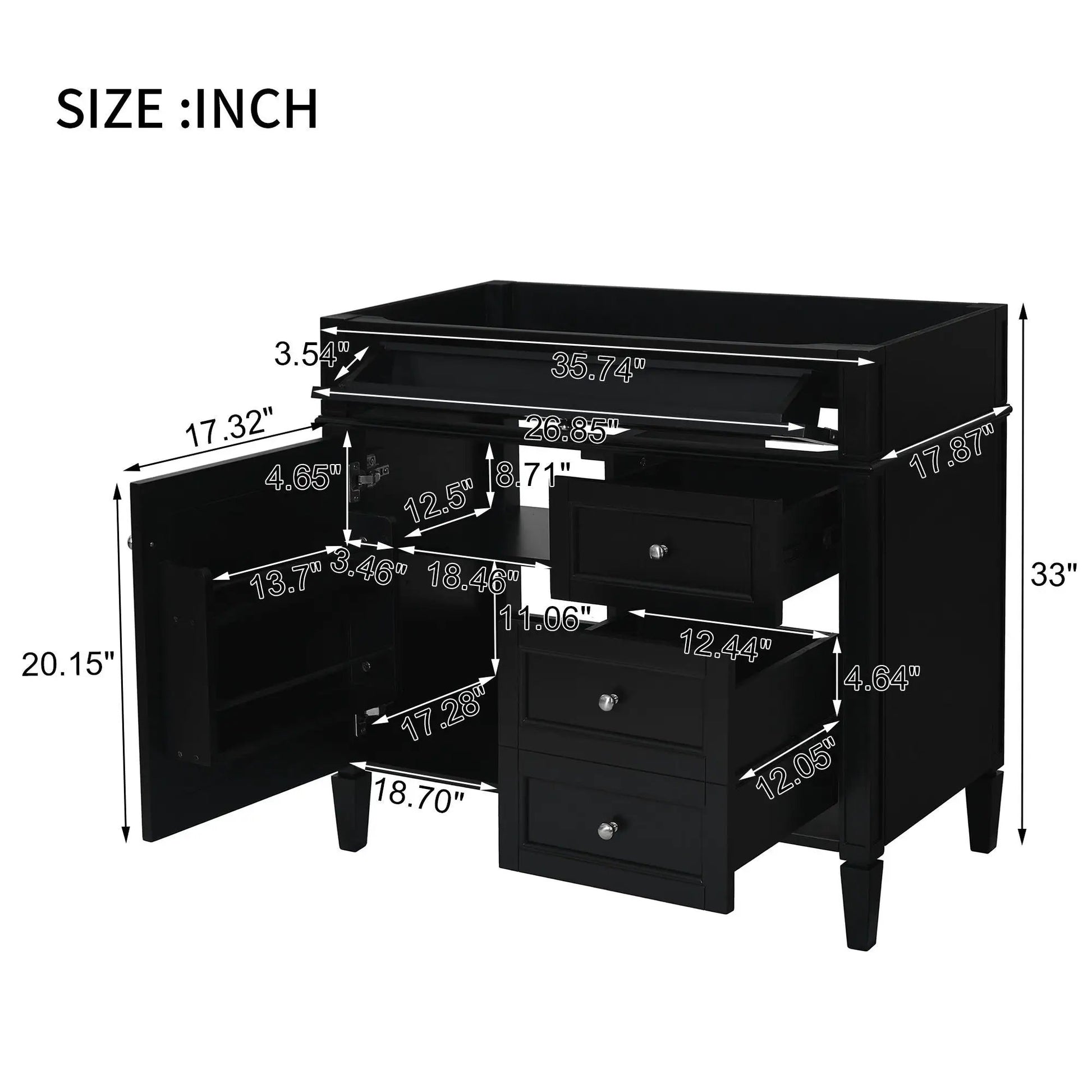 Bathroom vanity with 2 drawers and tip-out storage in black by Unique Piece Furniture on Tampa Home & Garden Store