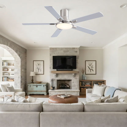 Flush mount ceiling fan with LED light and remote, Pearl Silver 5-blade design by HouseOfZazla on Tampa Home & Garden Store