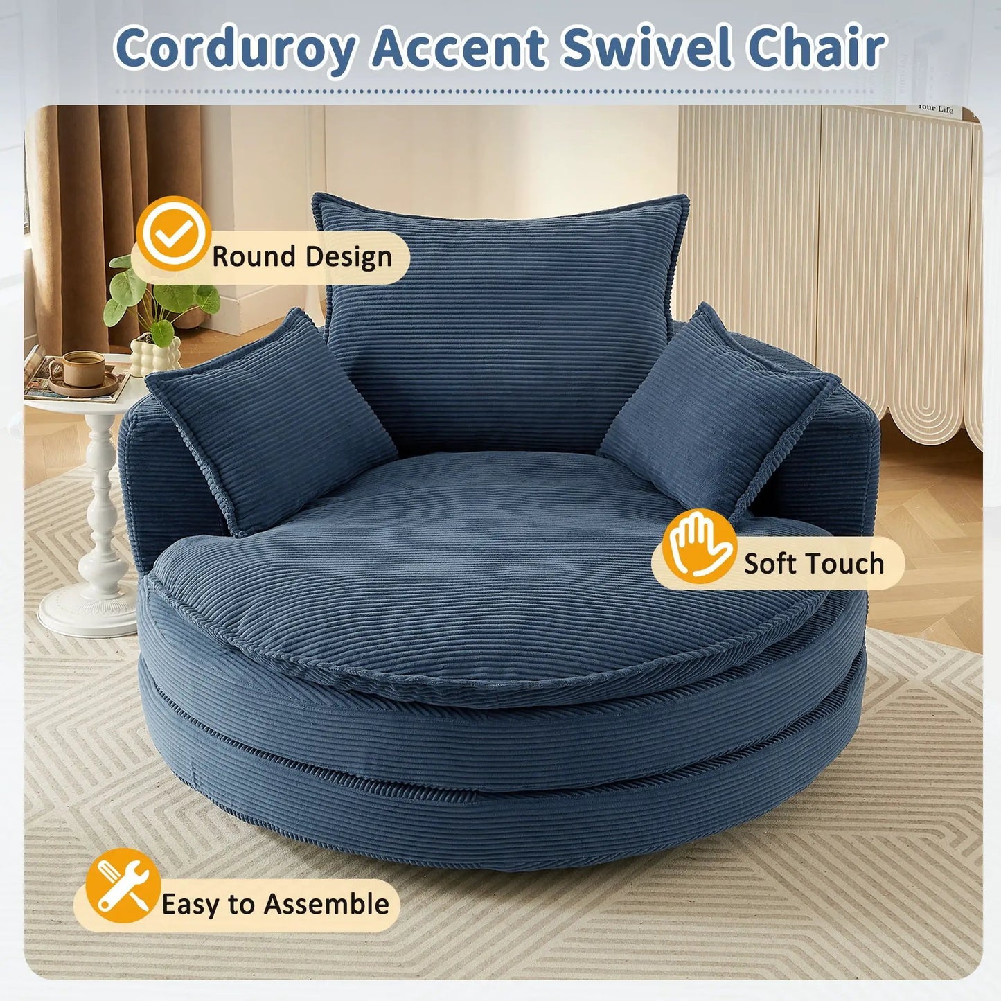 360 Degree Swivel Barrel Chair with Dual Cushions