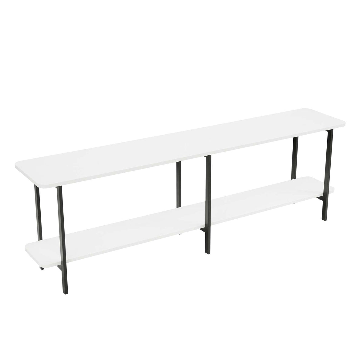 Celine 2-shelf console table with white shelves and black metal legs, durable construction on Tampa Home & Garden Store