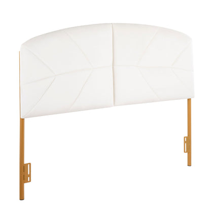 Contemporary glam upholstered headboard white tufted fabric wood legs HouseOfZazla on Tampa Home & Garden Store