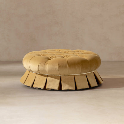 Roquefort 24.5-inch Round Tufted Velvet Pet Bed with Box-Pleated Skirt in tan by HouseOfZazla on Tampa Home & Garden Store