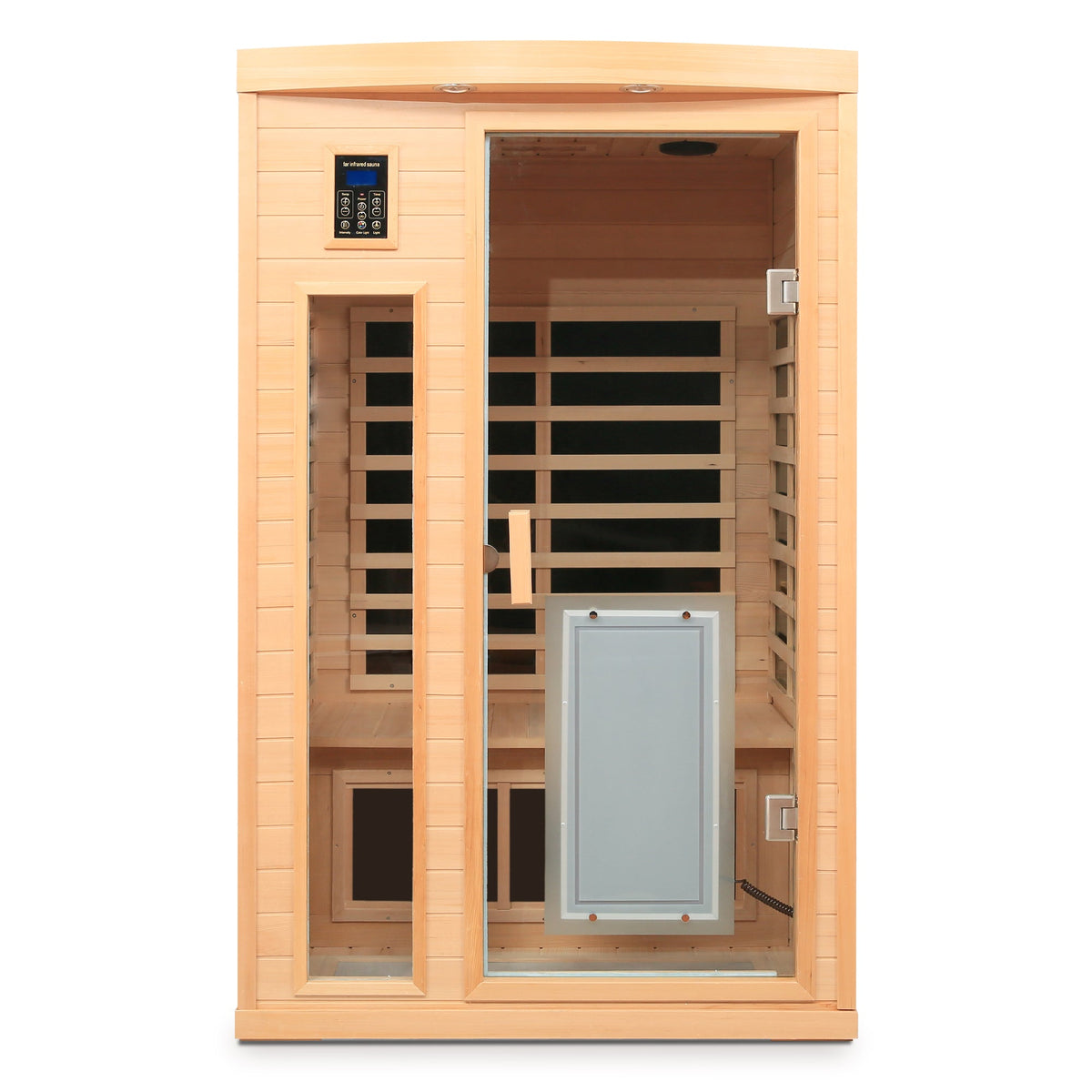 Two-person sauna in natural hemlock wood with glass door and Bluetooth by HouseOfZazla on Tampa Home & Garden Store