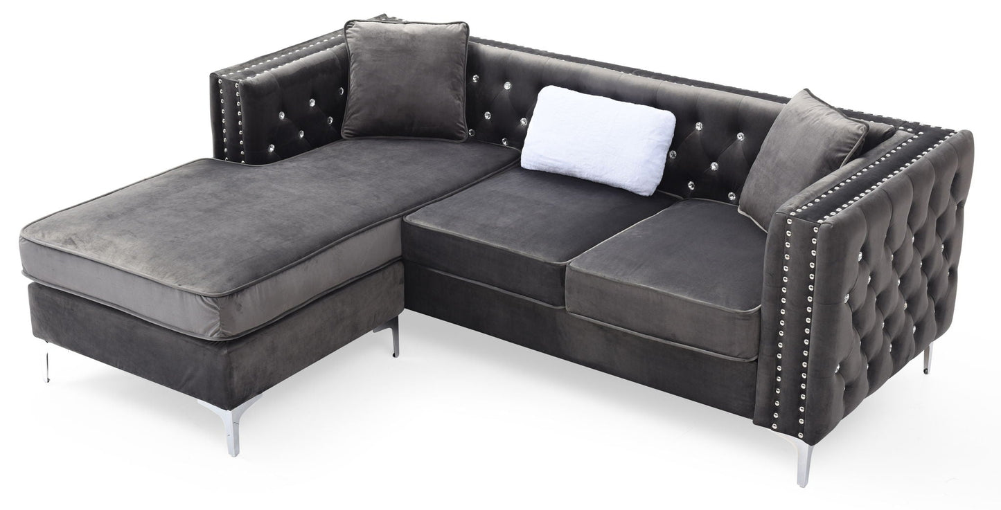Paige Sofa Chaise and Elegant Tufted Steel Legs