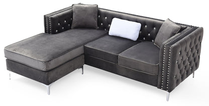 Paige Sofa Chaise and Elegant Tufted Steel Legs