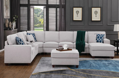 Eric 9-Pc Upholstered Sectional With Ottoman, light gray fabric, Unique Piece Furniture on Tampa Home & Garden Store