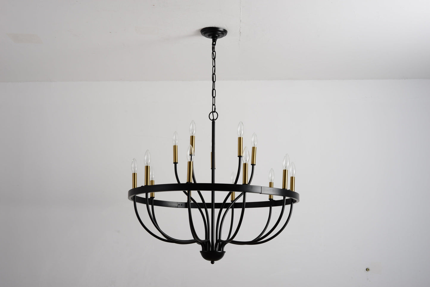 18-Light Industrial Iron Candle Chandelier black metal frame with brass candle sleeves, chain-hung by HouseOfZazla on Tampa Home & Garden Store