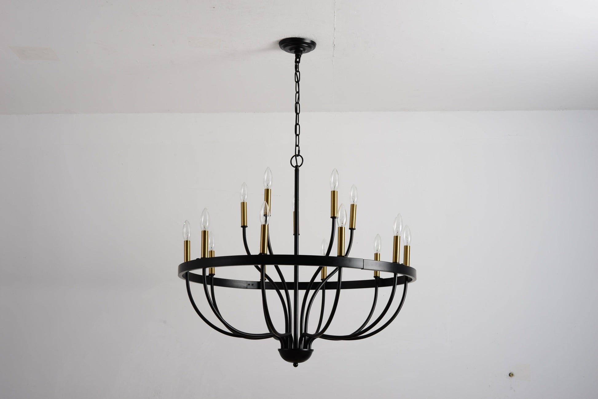 18-Light Industrial Iron Candle Chandelier black metal frame with brass candle sleeves, chain-hung by HouseOfZazla on Tampa Home & Garden Store