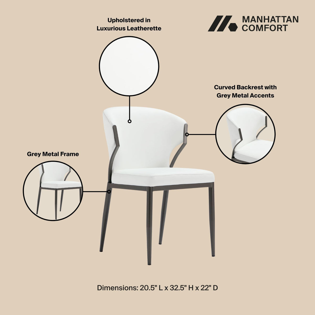 Kirsten Dining Chair Set of 2 by HouseOfZazla white leatherette chairs with grey metal frames on Tampa Home & Garden Store
