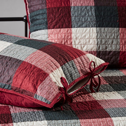 6-Piece Plaid Daybed Cover Set red cream gray by HouseOfZazla, quilted on Tampa Home & Garden Store