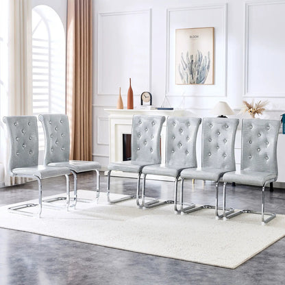 Elegant Design Upholstered Dining Chairs in gray with chrome cantilever bases on Tampa Home & Garden Store