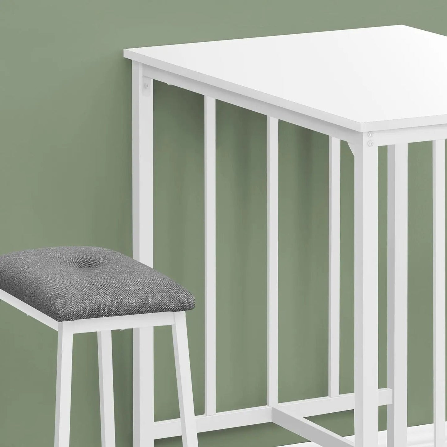 3-piece counter-height dining set white rectangular table with slat legs and gray upholstered stool on Tampa Home & Garden Store