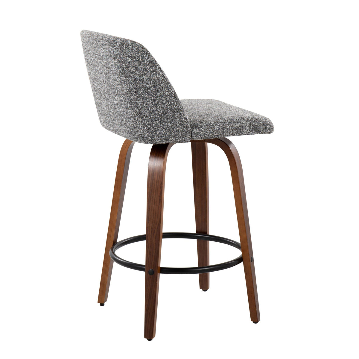Toriano counter stool set of 2; gray textured upholstery, curved wood legs, black footrest on Tampa Home & Garden Store