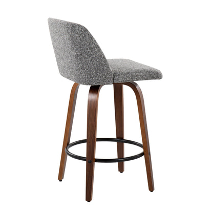 Toriano counter stool set of 2; gray textured upholstery, curved wood legs, black footrest on Tampa Home & Garden Store